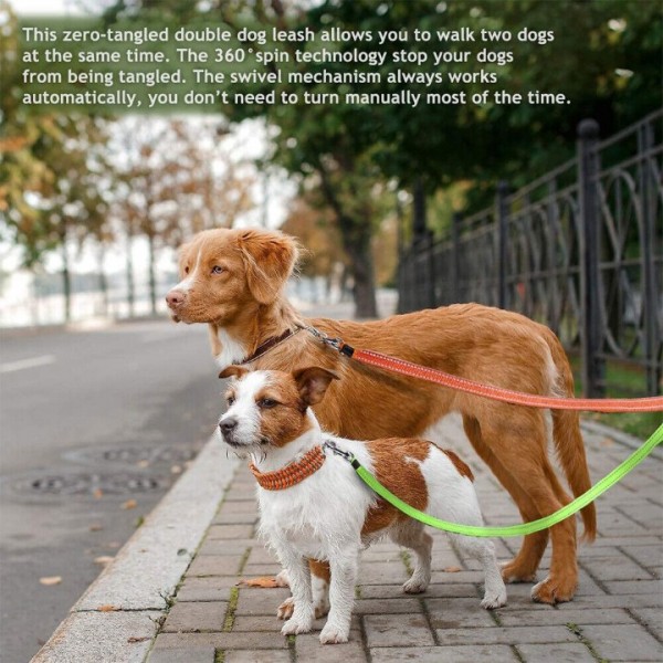 Double Retractable Dog Leash - 3M (10ft) LED Lighted Leash for Two Dogs, Flexible & Tangle-Free with Safety Light