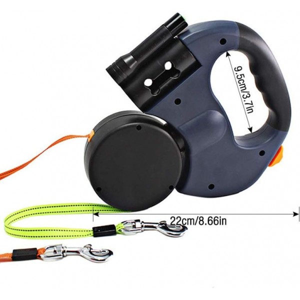 Double Retractable Dog Leash - 3M (10ft) LED Lighted Leash for Two Dogs, Flexible & Tangle-Free with Safety Light
