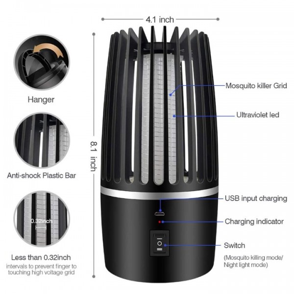 2-in-1 Electric Mosquito Killer Lamp - USB Recharg...
