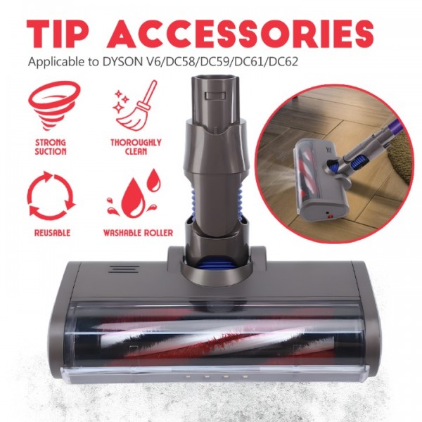 Turbo Brush Attachment For Dyson Vacuum Cleaner V6/DC58/DC59/DC61/DC62 With 4 Independent LED Lights