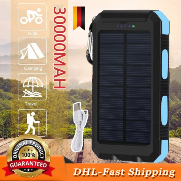 20000mAh Solar Power Bank – Portable Rechargeable Battery Charger with 2 USB Ports & LED Light for Phones
