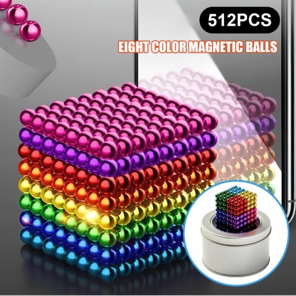 512-Piece Magnetic Balls Set - 5mm Colorful Magnetic Cube Puzzle , 3D Building & Stress Relief