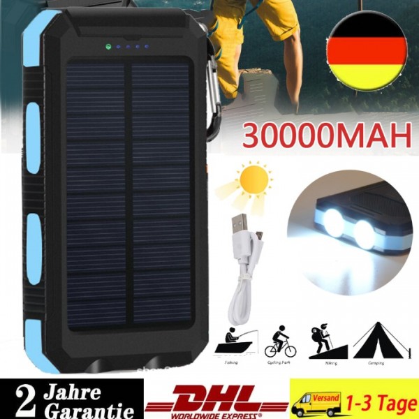 20000mAh Solar Power Bank – Portable Rechargeable Battery Charger with 2 USB Ports & LED Light for Phones