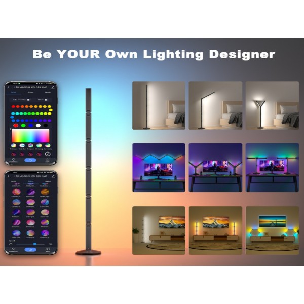 bedee LED Corner Floor Lamp: DIY Shaped RGB Floor Lamp with Music Sync and Timing, Modern 16 Million Color Changing Standing Light with Smart Remote and  App Control