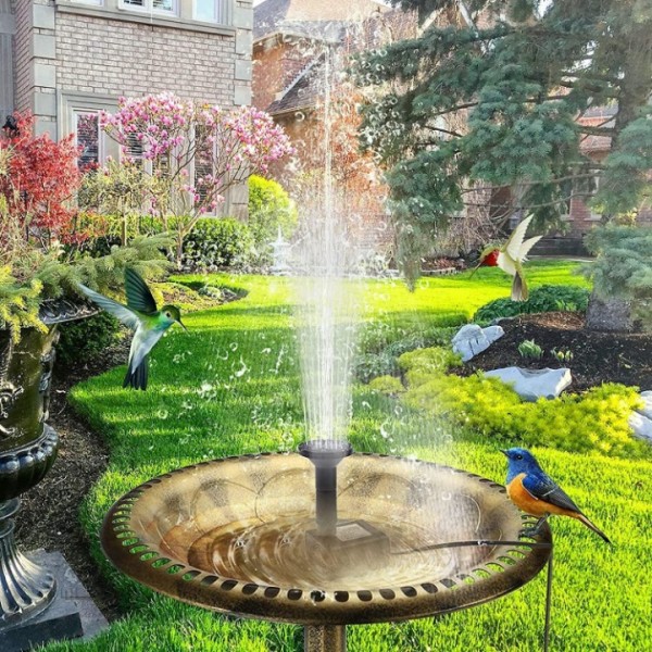 Solar Fountain Pump with 6 Spray Nozzles - Solar Panel Powered Water Pump for Garden Pond, Bird Bath & Outdoor Decor