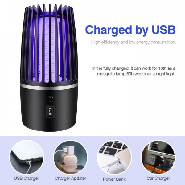 2-in-1 Electric Mosquito Killer Lamp - USB Rechargeable, UV Light Insect Trap & Repellent for Indoor/Outdoor Use