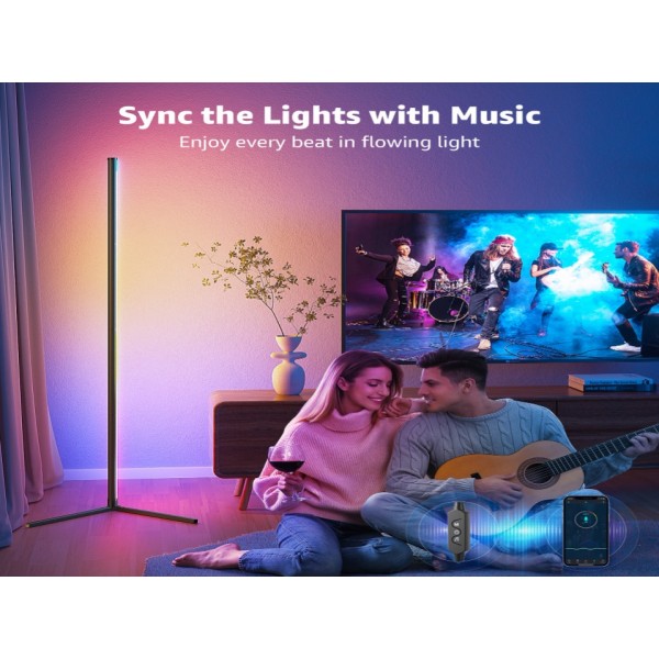 bedee LED Corner Floor Lamp: 65" RGB 16 Million Color Changing Floor Lamp with Music Sync, Modern Standing Mood Light with App and Remote Control