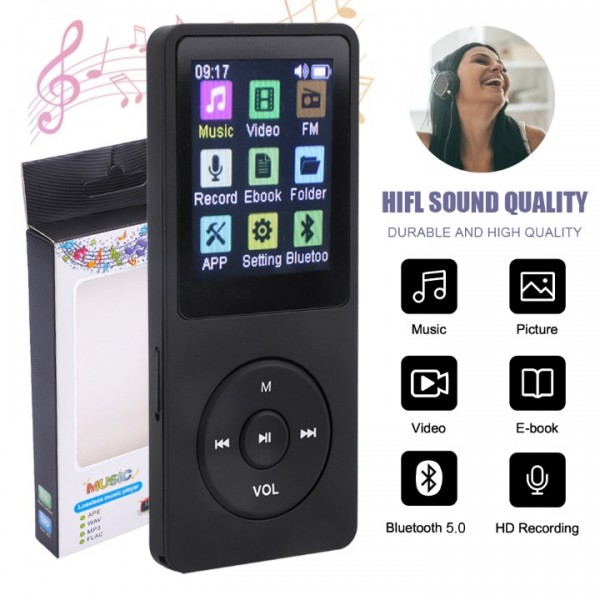 Bluetooth MP3 Player mit LCD-Display – HiFi-Klang & Bass Boost, FM-Radio, 16GB Speicher (erweiterbar) – Tragbarer Musikplayer mit Kopfhöreranschluss & langer Akkulaufzeit