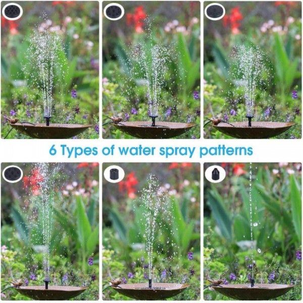 Solar Fountain Pump with 6 Spray Nozzles - Solar Panel Powered Water Pump for Garden Pond, Bird Bath & Outdoor Decor