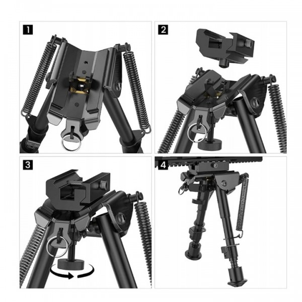 Air Rifle Bipod 6-9 Inch Adjustable Spring Swivel Stand - Hunting Shooting with Non-Slip Rubber Pads