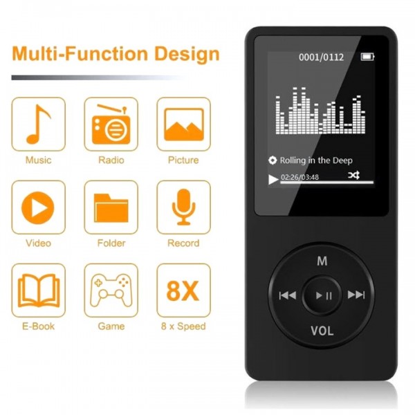 Bluetooth MP3 Player mit LCD-Display – HiFi-Klang & Bass Boost, FM-Radio, 16GB Speicher (erweiterbar) – Tragbarer Musikplayer mit Kopfhöreranschluss & langer Akkulaufzeit