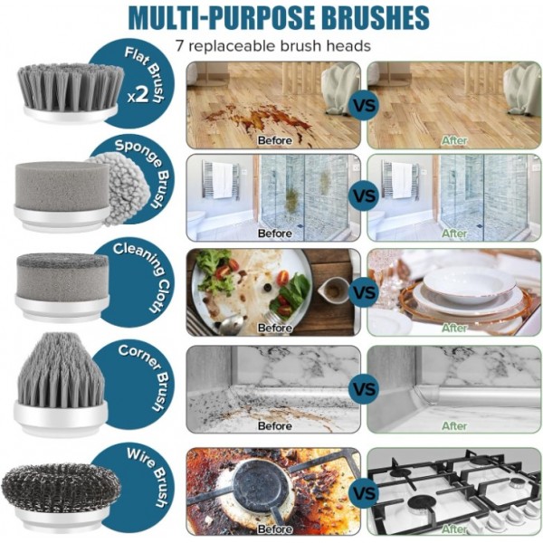 Powerful Cordless Electric Scrubber with 7 Brush Heads - Deep Cleans Bathroom Tiles, Kitchen & Floors Effortlessly"