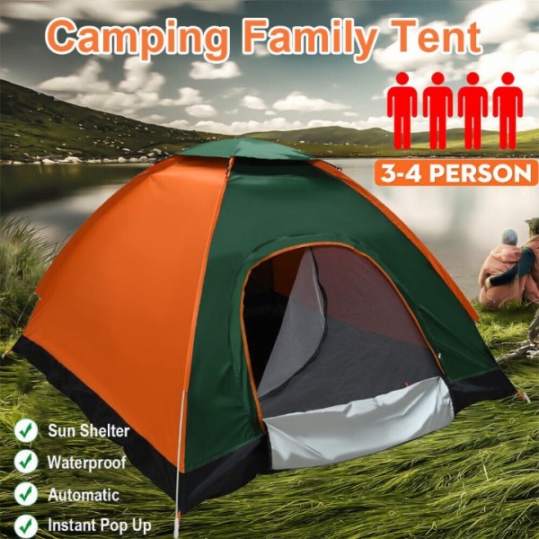 Camping Tent For Pop-Up 3-4 Person Ultra-Light Portable Breathable Windproof UV Protection
