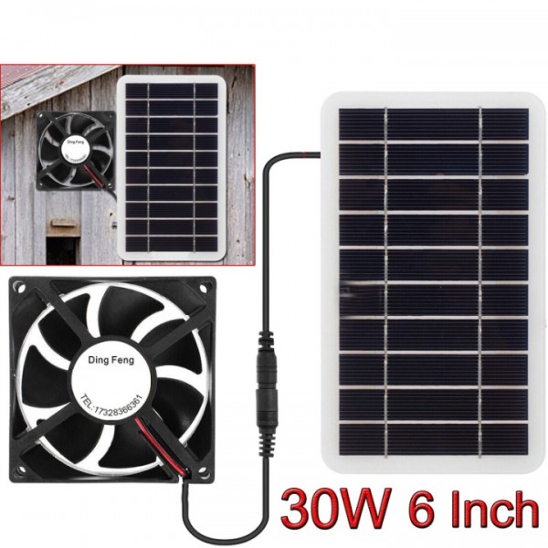 30W Solar Powered Exhaust Fan - Auto-On/Off Ventilation for Greenhouse, Chicken Coop & Attic (Weatherproof, 800CFM, No Wiring Needed)