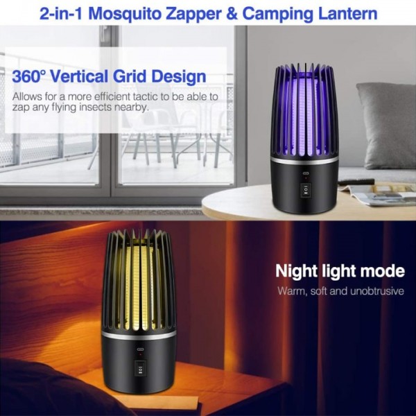 2-in-1 Electric Mosquito Killer Lamp - USB Rechargeable, UV Light Insect Trap & Repellent for Indoor/Outdoor Use