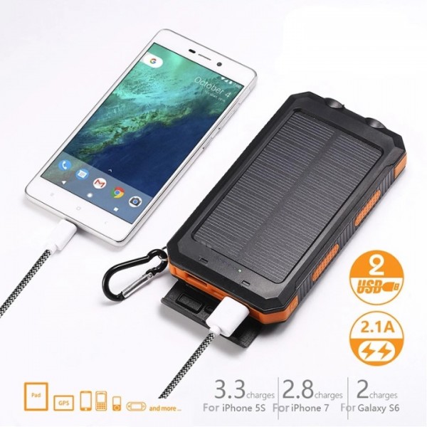 30000mAh Solar Power Bank - Waterproof Portable Charger with Dual USB & LED Light for Outdoor Camping & Emergency