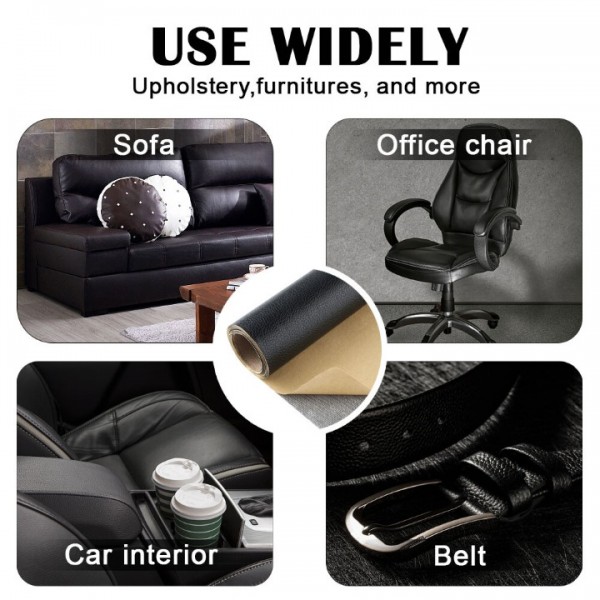 Self-Adhesive Leather Repair Patch – 50x137cm Black Leather Fabric for Sofa, Seat & Furniture Renovation (Decorative & Durable)