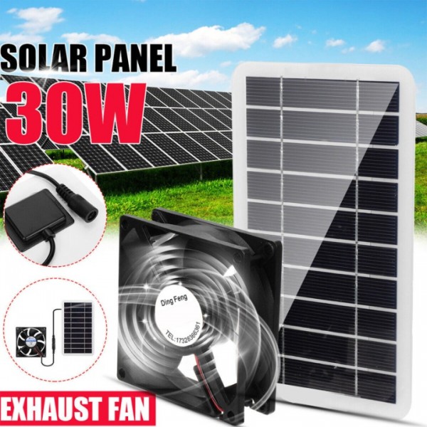 30W Solar Powered Exhaust Fan - Auto-On/Off Ventilation for Greenhouse, Chicken Coop & Attic (Weatherproof, 800CFM, No Wiring Needed)