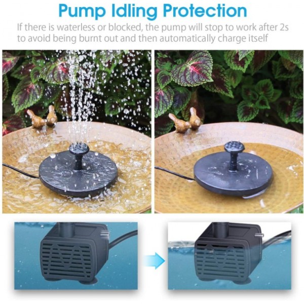 Solar Fountain Pump with 6 Spray Nozzles - Solar Panel Powered Water Pump for Garden Pond, Bird Bath & Outdoor Decor