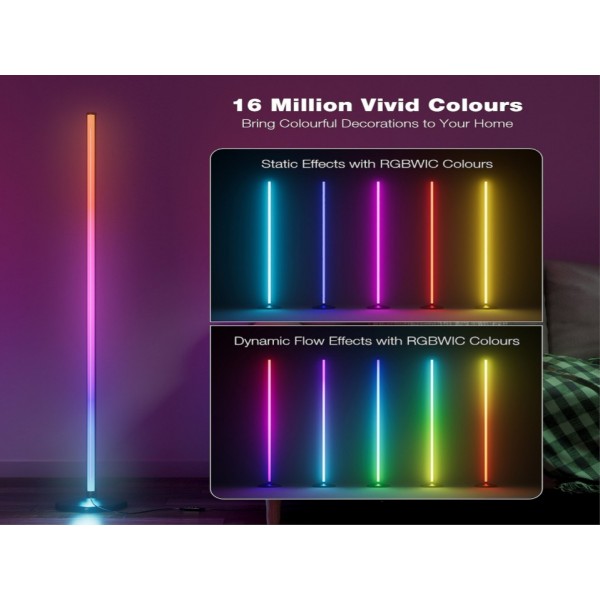 bedee LED Corner Floor Lamp: RGB Color Changing Floor Lamp with Music Sync, Modern Standing Light with Remote and App Control