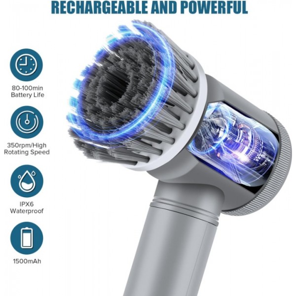 Powerful Cordless Electric Scrubber with 7 Brush Heads - Deep Cleans Bathroom Tiles, Kitchen & Floors Effortlessly"