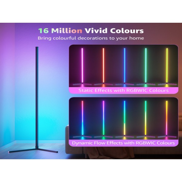 bedee LED Corner Floor Lamp: 65" RGB 16 Million Color Changing Floor Lamp with Music Sync, Modern Standing Mood Light with App and Remote Control