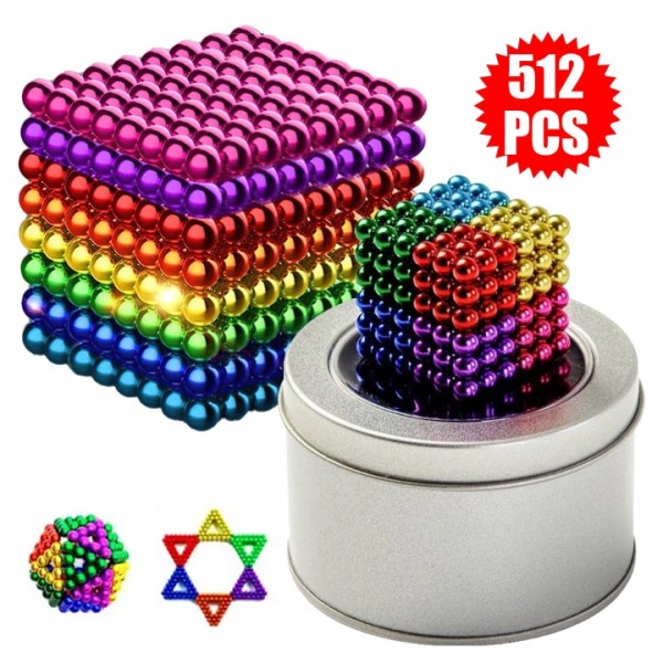 512-Piece Magnetic Balls Set - 5mm Colorful Magnetic Cube Puzzle , 3D Building & Stress Relief
