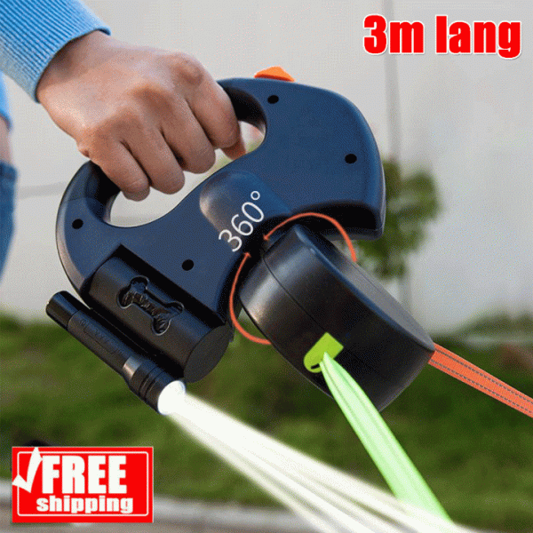 Double Retractable Dog Leash - 3M (10ft) LED Light...