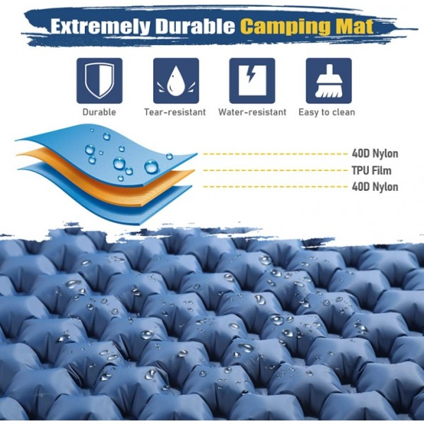 bedee Double Size Inflatable Air Mattress - Outdoor Camping Sleeping Pad with Built-in Pillows & Foot Pump | Portable Quick Inflation