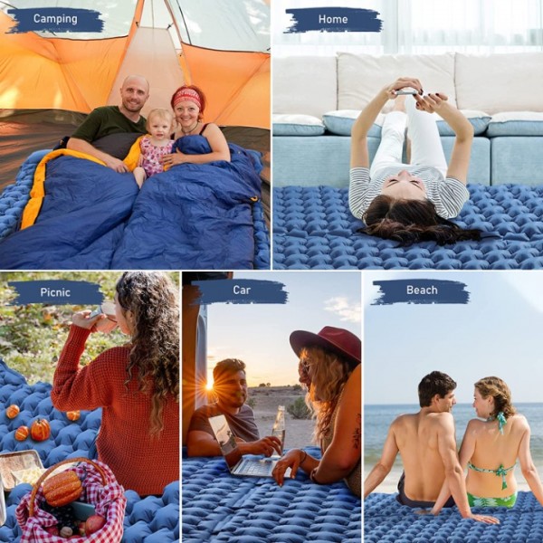 bedee Double Size Inflatable Air Mattress - Outdoor Camping Sleeping Pad with Built-in Pillows & Foot Pump | Portable Quick Inflation
