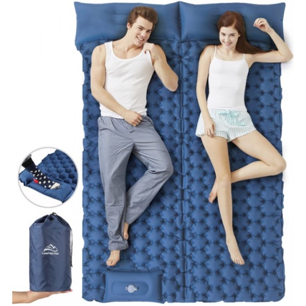 bedee Double Size Inflatable Air Mattress - Outdoor Camping Sleeping Pad with Built-in Pillows & Foot Pump | Portable Quick Inflation
