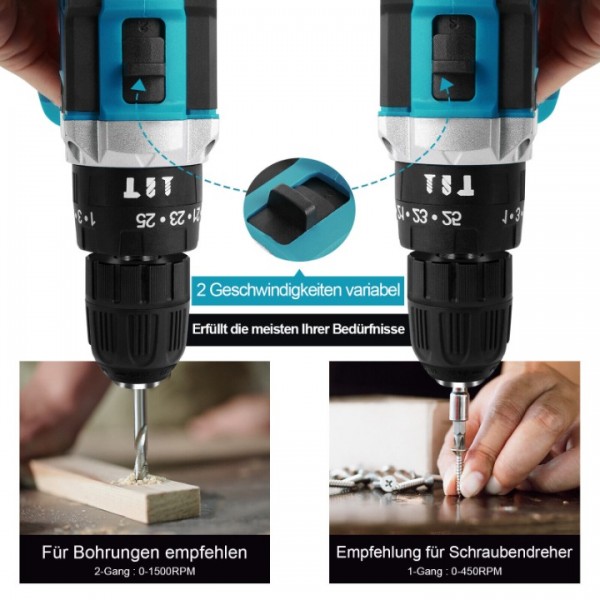 Für Makita Akku-Schlagbohrschrauber 18V Akkuschrauber Set in Koffer Mit 2 Akkus
