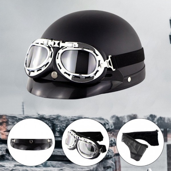 NEU Helm Halbschale plus Brille Motorradhelm Retro...