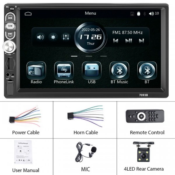 7" Android 10 Autoradio Navi MIT Kamera 1 DIN Radio Bluetooth USB AUX FM RDS DE