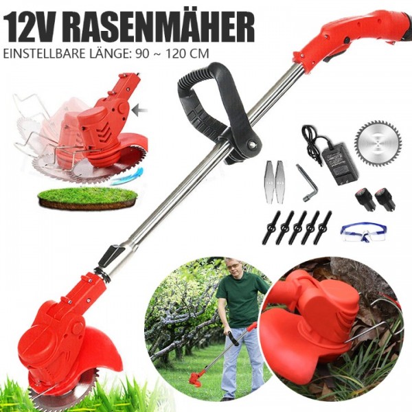 Elektro-Rasentrimmer mit Unkrautbürste & 2x 3000mAh Akku - Kabelloser Freischneider inkl. Ladegerät - Leicht & Leistungsstark für Gartenarbeit