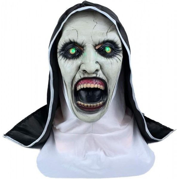 Scary Nun Valak LED Halloween Mask Full Head Costu...