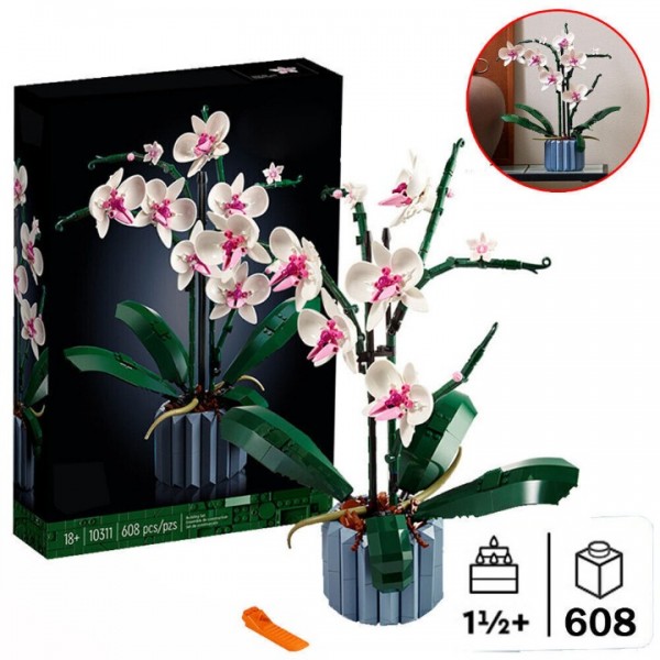 Artificial Orchid Building Block Set with Vase Hom...