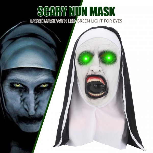 Scary Nun Valak LED Halloween Mask Full Head Costume