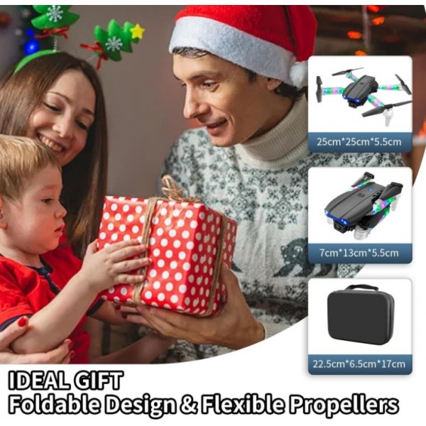 E99 LED Dual Camera Foldable Drone with 2 Batteries