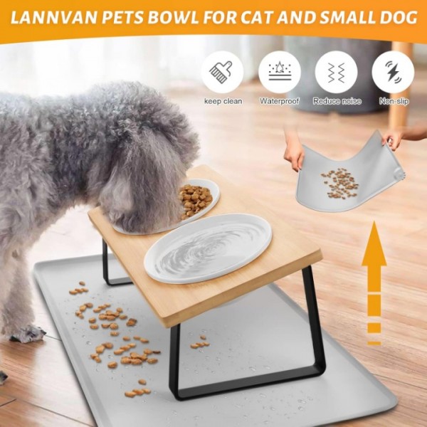 Raised Cat Bowl Ceramic Feeding Bowl with Silicone Bowl Mat