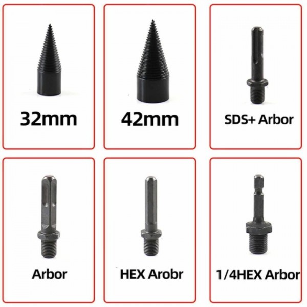 32-50mm Firewood Drill Bit Wood Cone Hex Shank Wood Log Splitter Screw Splitting