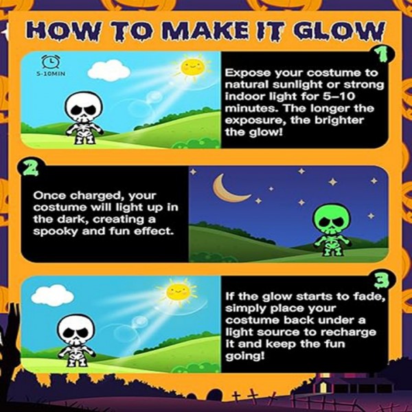 Kids Glow-in-the-Dark Skeleton Costume with Hood and Gloves