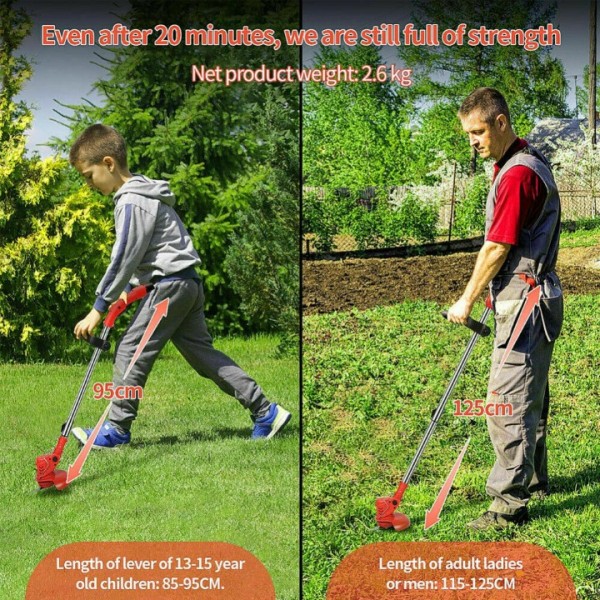 Elektro-Rasentrimmer mit Unkrautbürste & 2x 3000mAh Akku - Kabelloser Freischneider inkl. Ladegerät - Leicht & Leistungsstark für Gartenarbeit