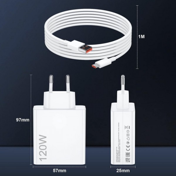 120W Turboladegerät für Xiaomi mit 1 m USB-C Ladekabel