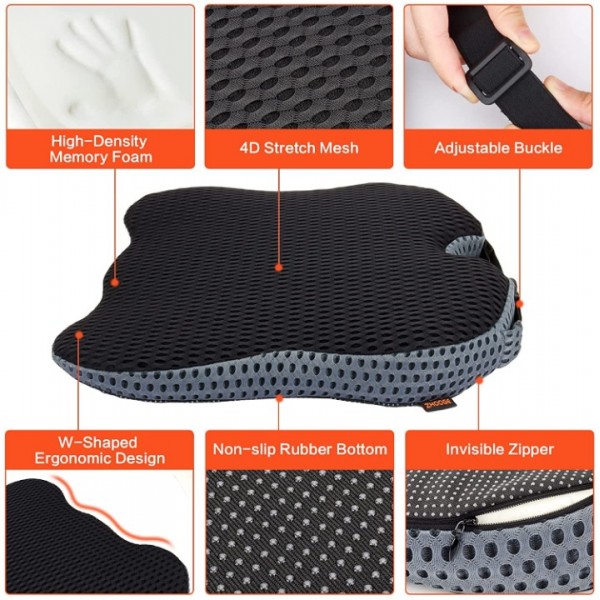 Ergonomic Memory Foam Wedge Car Seat Cushion Black