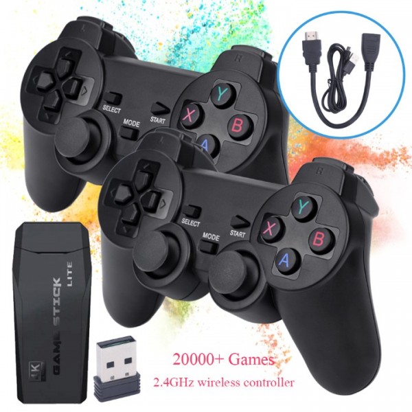 4K Retro Game Console 20000+ Video Game Stick +2x Wireless Controllers Plug&Play