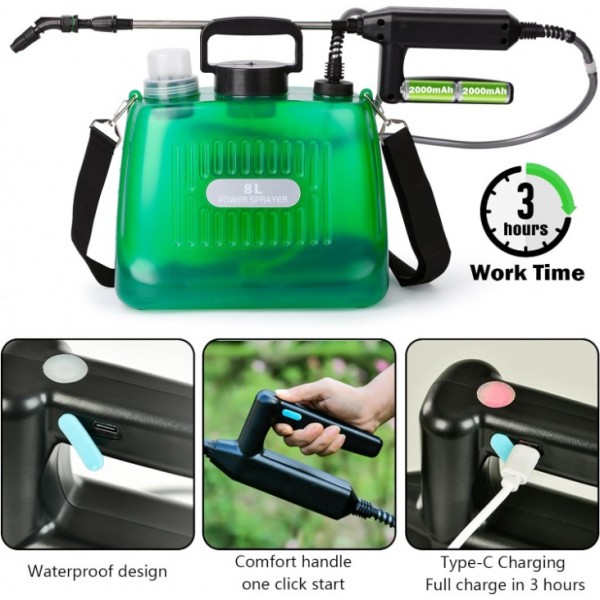 Electric Knapsack Pressure Sprayer 8L Garden Battery Cordless Weed Killer Crops
