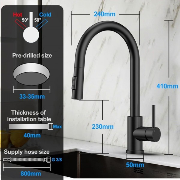 Schwarz Küchenarmatur Ausziehbar Brause Wasserhahn Küche 360° Spültischarmatur