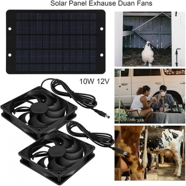 New Solar Powered Fan 12V 10W Waterproof Dual Exhaust Fan For Camping Greenhouse