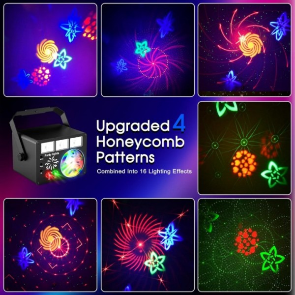 3-in-1 DJ Disco Party Light with Rotating Honeycomb